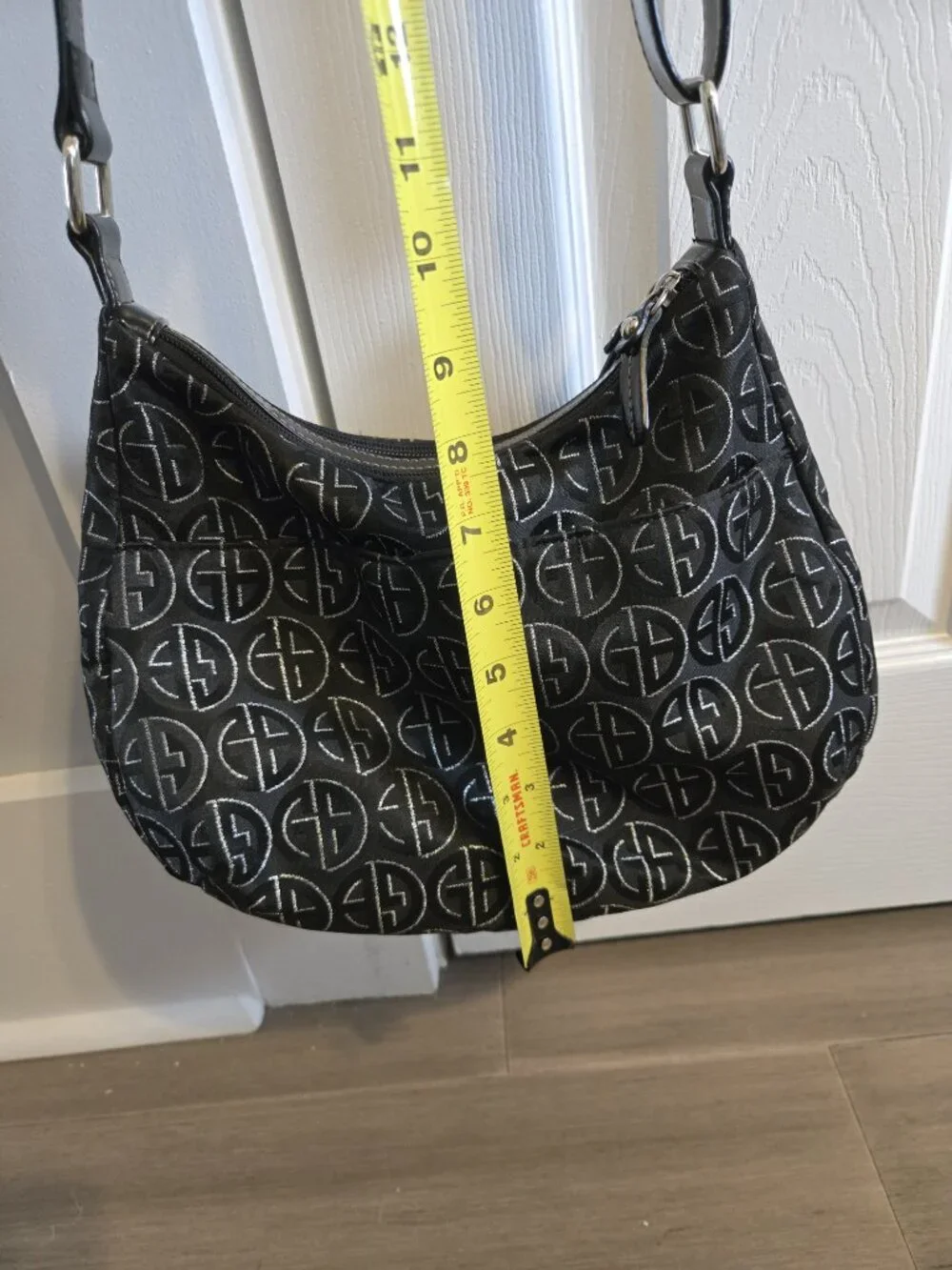 Giani Bernini Black with Silver Logo-Print Hobo Shoulder Bag